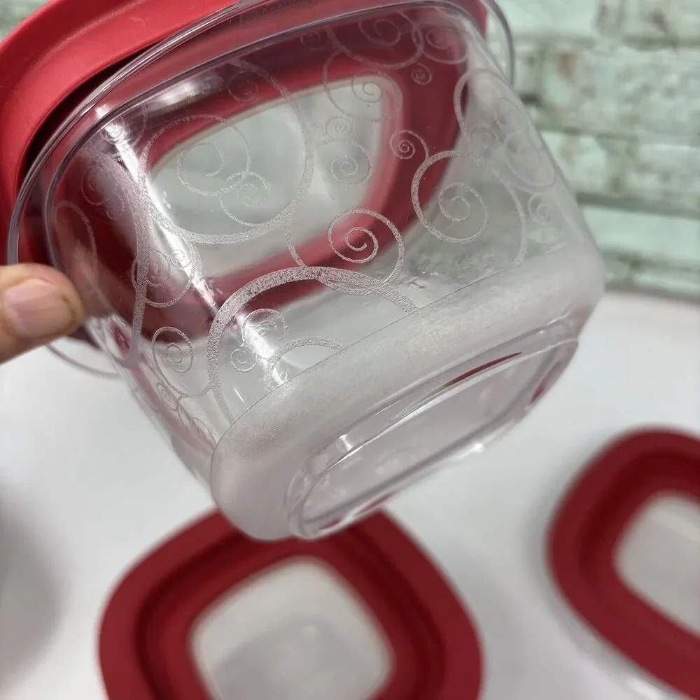 Rubbermaid Premier Storage Containers Red Lids W/ Swirls 2 C & 1.25 C 8 Pieces